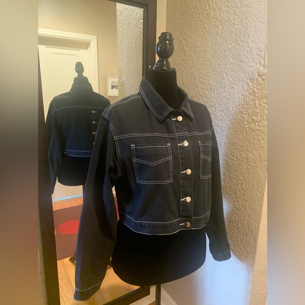 SUPERDOWN cropped black denim jacket - Size Medium